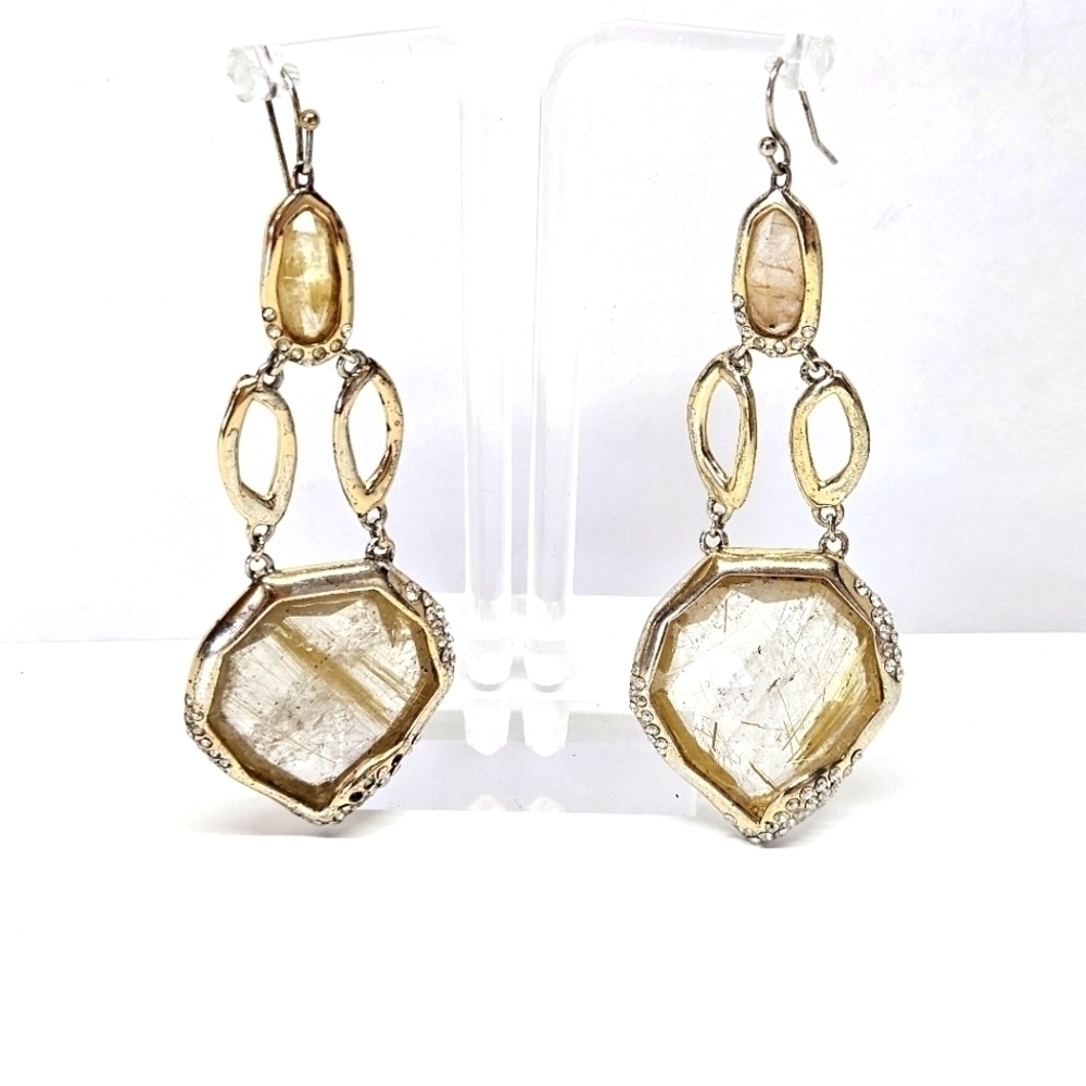 Alexis Bittar Gold Plated Crystal Dangle Drop French Hook Earrings Statement